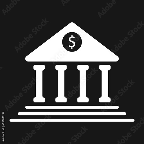 Bank icon white. Minimalist business center. Vector illustration