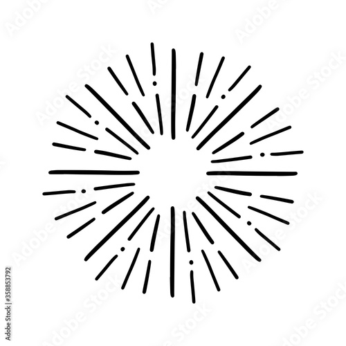 Vintage Sunburst Explosion. Handdrawn Design Graphic Element Fireworks Black Rays Vector