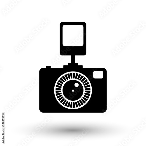 Photo camera icon. Shooting icon. Flash camera. Vector Icon