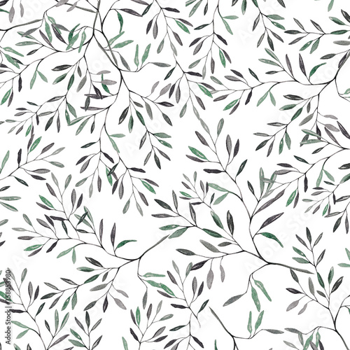 Watercolor pattern with green leaves  background for design 