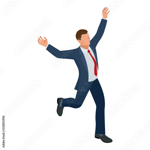 Isometric businessman isolated on write. Creating an office worker character, cartoon people. Business people. Businessman is running