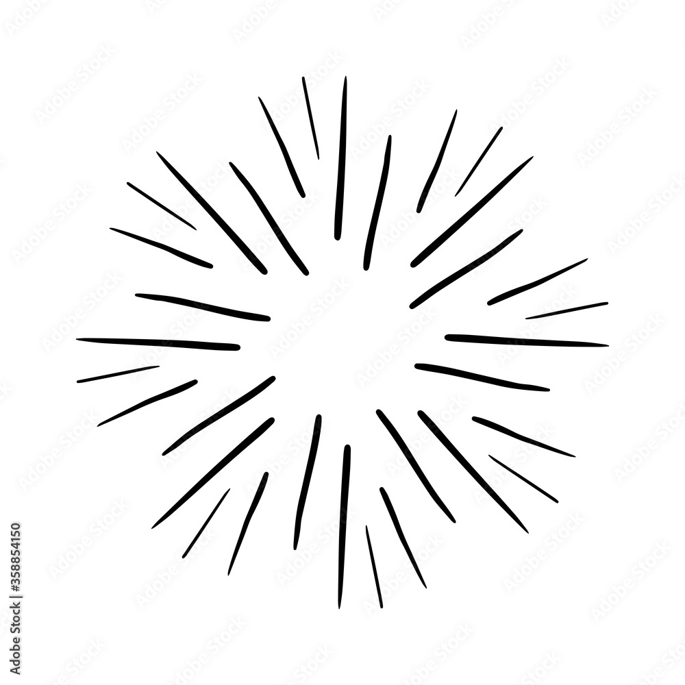 Fototapeta premium Vintage Sunburst Explosion. Handdrawn Design Graphic Element Fireworks Black Rays Vector