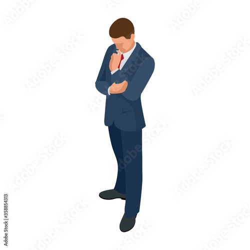 Isometric businessman isolated on write. Creating an office worker character, cartoon people. Business people. Businessman thinking