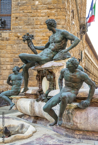 Fragment of the Neptune Fountain in a square in Florence