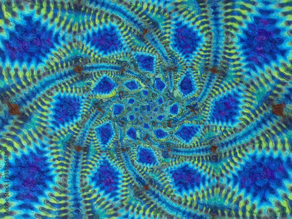 psychedelic Mandala style abstract background with rough paper texture illustration
