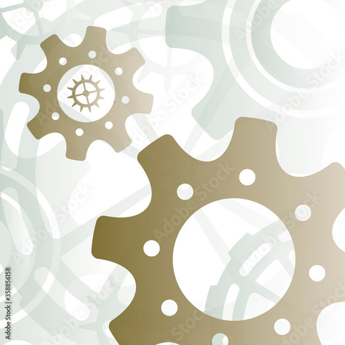 Image of gears on a white background. Gears of different sizes and shapes. It can be used for print flyers, booklets, brochures, business cards, postcards, packaging paper.