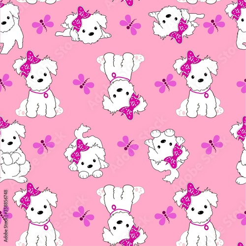 texture seamless cute puppy lapdog white textile for children
