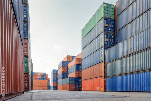 background Industrial Container Yard Prepare for exporting goods or storing products after importing concept,Stack of containers box, Cargo freight logistics business