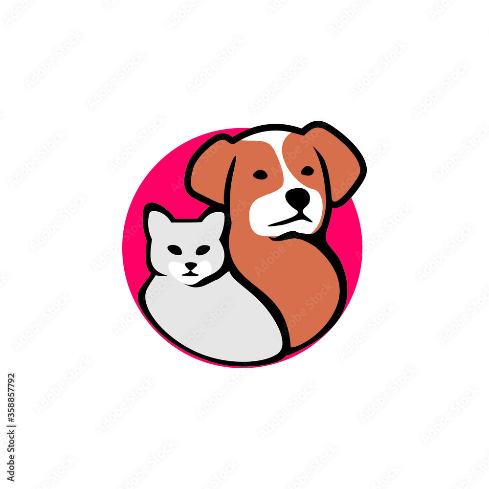 Fototapeta premium DogyCaty Logo Cartoon Character. Logo template made on Animals or pets theme with simple contents. Unique cartoon design for blog, hotel, pet shop, veterinary clinic, etc