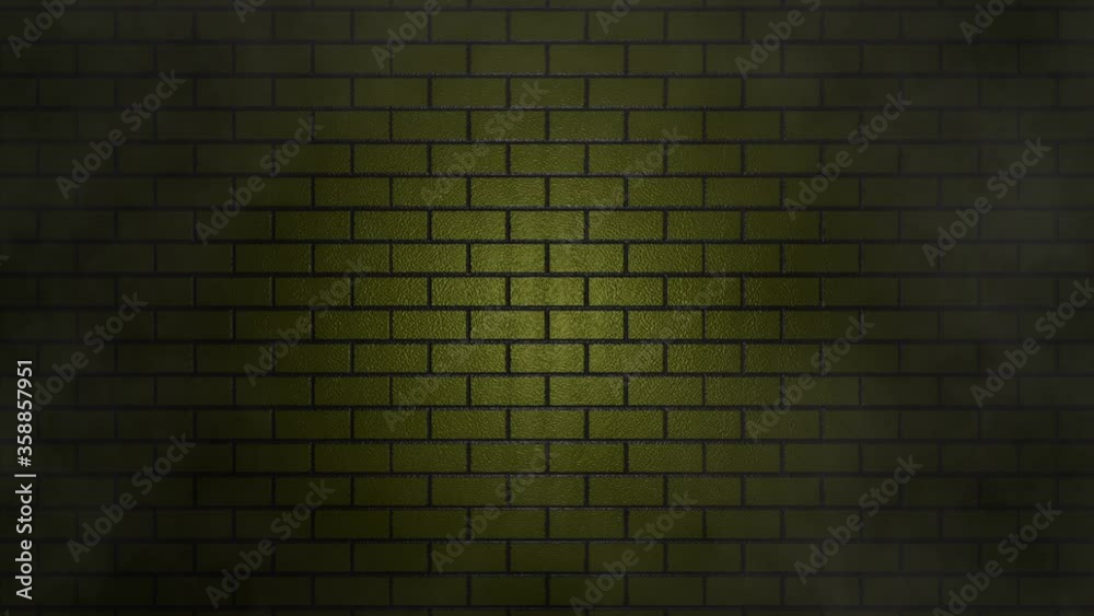 Empty brick wall with yellow neon light, copy space. Lighting effect yellow color glow on brick wall background. 4k stock footage blank, empty backgrounds. atmospheric smoke floating overlay element