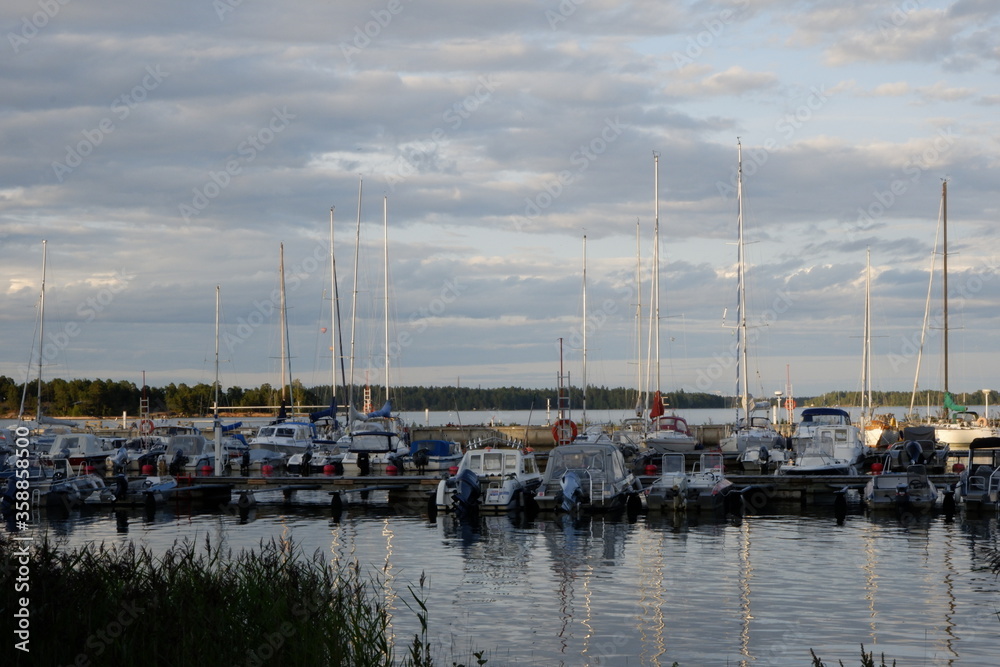 Private boats in the harbor, gulf of Finland