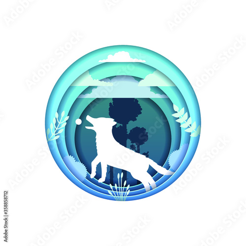 Blue Abstract Paper Cut Design Elements Vector Background Dog Pet Fauna