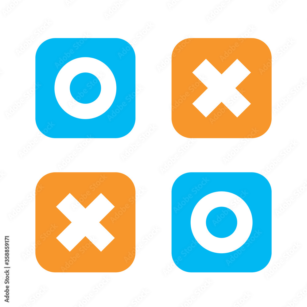 Simple blue o and orange x rounded square shape icons with shadow ...
