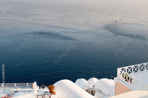 Santorini traditional white and blue architecture. Cyclades Greek islands, Greece.