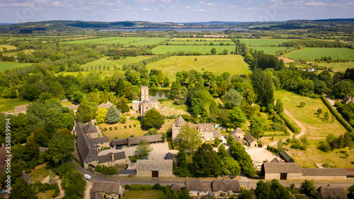 Aerial view of the manor house and church at Stanton Harcourt Oxfordshire photo