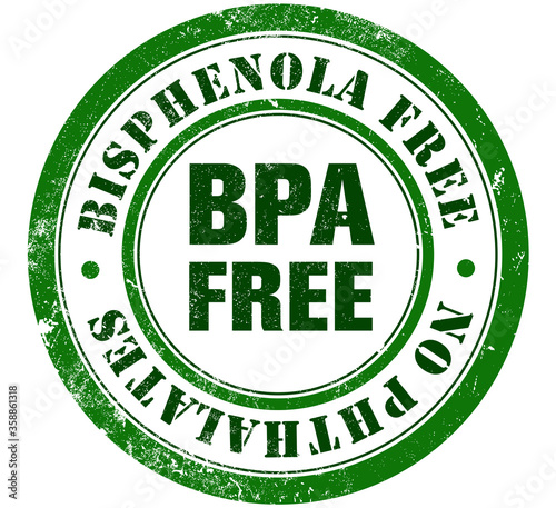 BPA free grunge stamp, in english language. (Bisphenola free, no phthalates and non toxic plastic).  photo