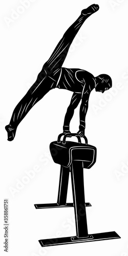 illustration of gymnast on the pommel horse, vector draw