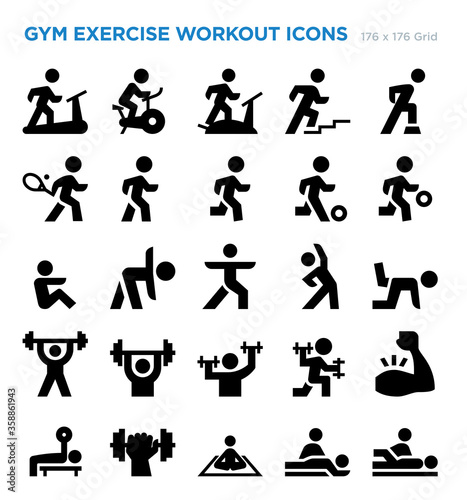 Gym Exercise Workout Vector Icon Set