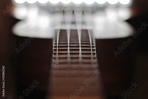 Artistic photo of blurred ukulele strings photo