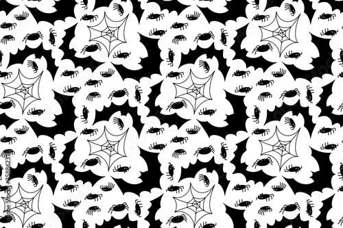 Halloween background seamless pattern bat  spider  web. Vector illustration doodle style