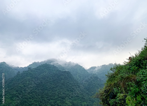 mountain landscape with clouds Dhanaulti mountains kanatal Uttarakhand india
 photo