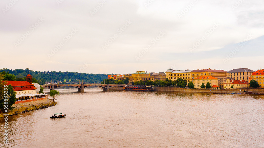 Panorama of Prague, capital of The Czech Republic, Vltava river after the flood