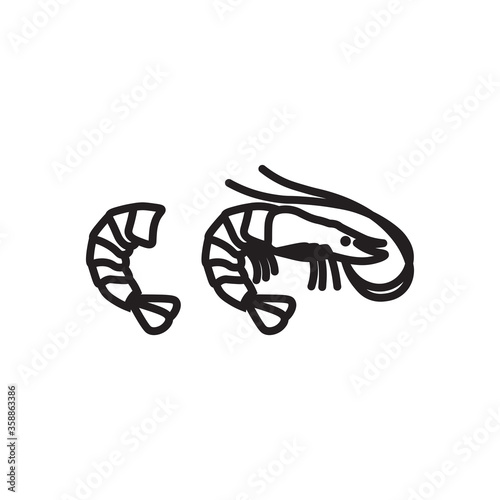 Vector shrimp icon. Flat illustration of shrimp isolated on white background. Icon vector illustration sign symbol.