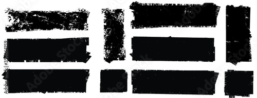 Grunge Paint Roller . Vector brush Stroke . Distressed banner . Black stripes isolated. paintbrush collection . Modern Textured shape . Dry border in Black . Bulge lines
