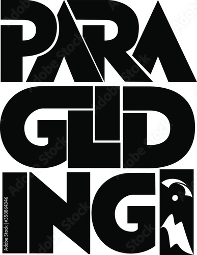 Paragliding logo design. Hand drawn lettering illustration. Made for extreme sport events, production. Good as t-shirt print, sticker.