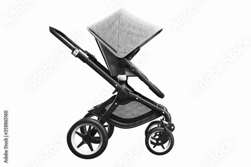 3D render of a stylish modern stroller on a white background