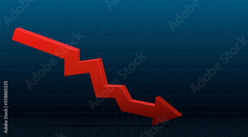The arrow depicting the concept of loss. A fall in a stock or financial market with an arrow representing it indicates a loss of money. Vector illustration.