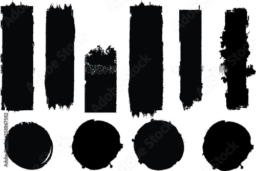Grunge Paint Roller . Vector brush Stroke . Distressed banner . Black stripes isolated. paintbrush collection . Modern Textured shape . Dry border in Black . Bulge lines