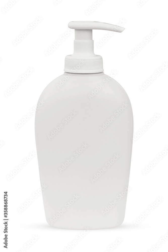 white plastic bottle with dispenser isolated on a white background. white plastic bottle with dispenser isolated on a white background.