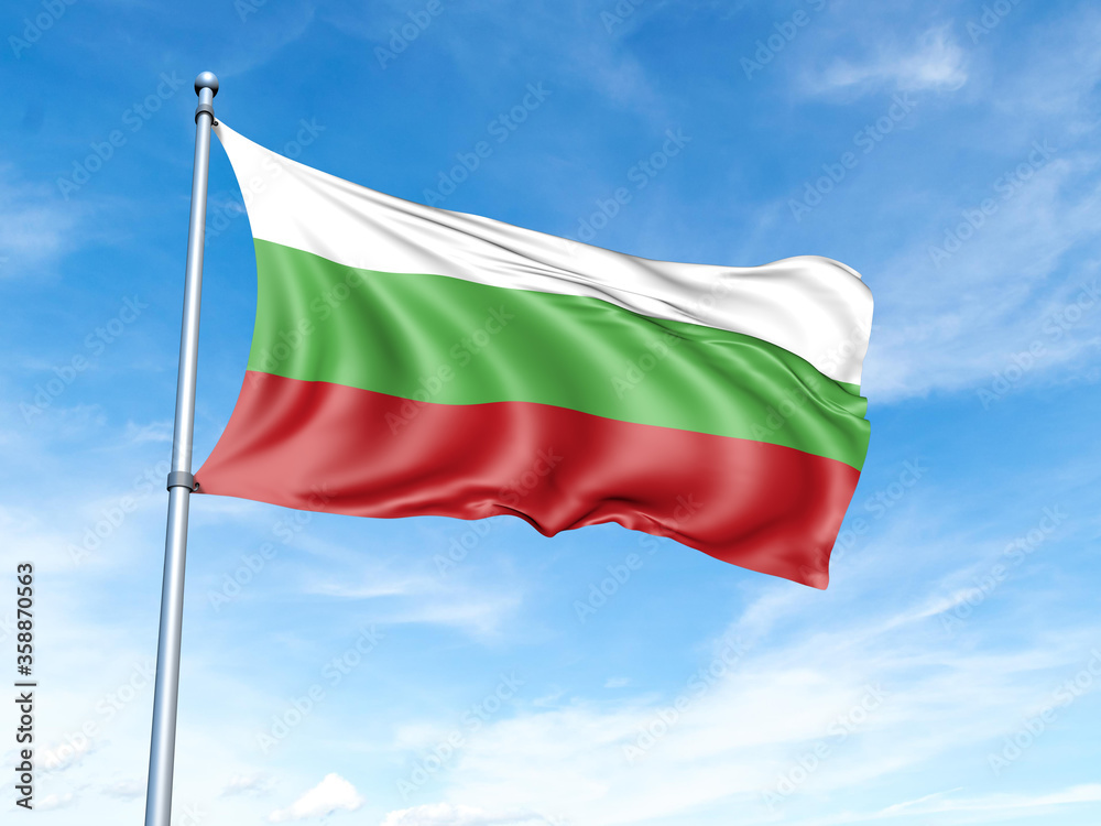 Bulgaria flag on a pole against a blue sky background. Bulgaria flag on a pole against a blue sky background.