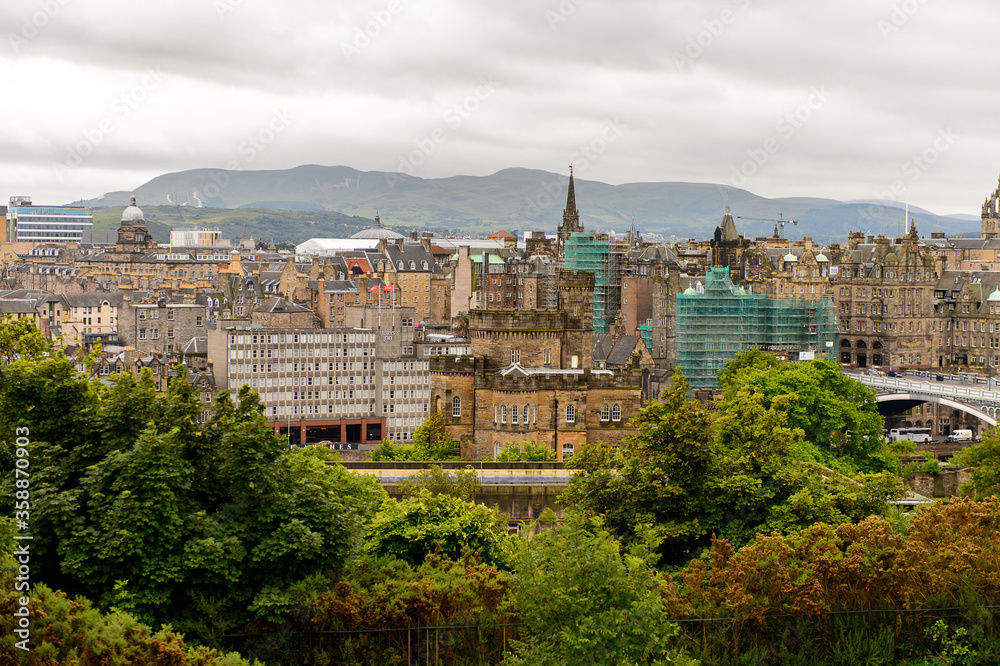 Panorama of Edinburgh, Scotland. Old Town and New Town are a UNESCO World Heritage Site