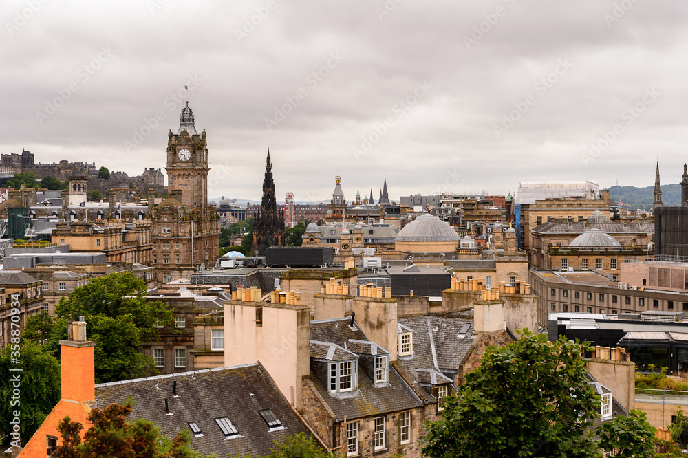 Panorama of Edinburgh, Scotland. Old Town and New Town are a UNESCO World Heritage Site