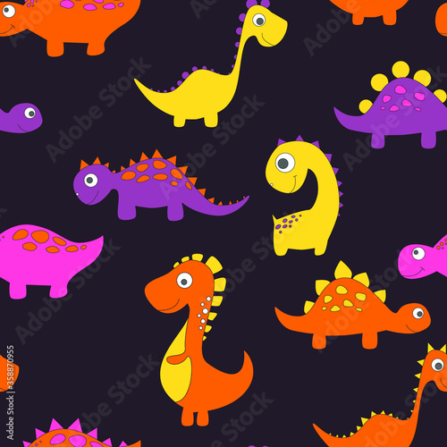 Childish dinosaur seamless pattern for fashion clothes  fabric  t shirts. hand drawn vector