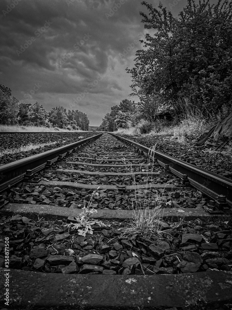railway in black and white 