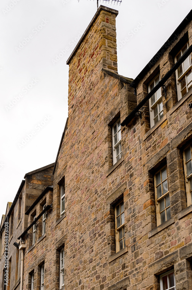 Achitecture of the Royal Mile terrace in Edinburgh, Scotland. Old Town and New Town are a UNESCO World Heritage Site