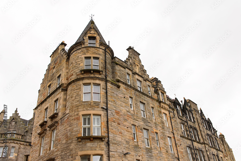 Achitecture of the Royal Mile terrace in Edinburgh, Scotland. Old Town and New Town are a UNESCO World Heritage Site