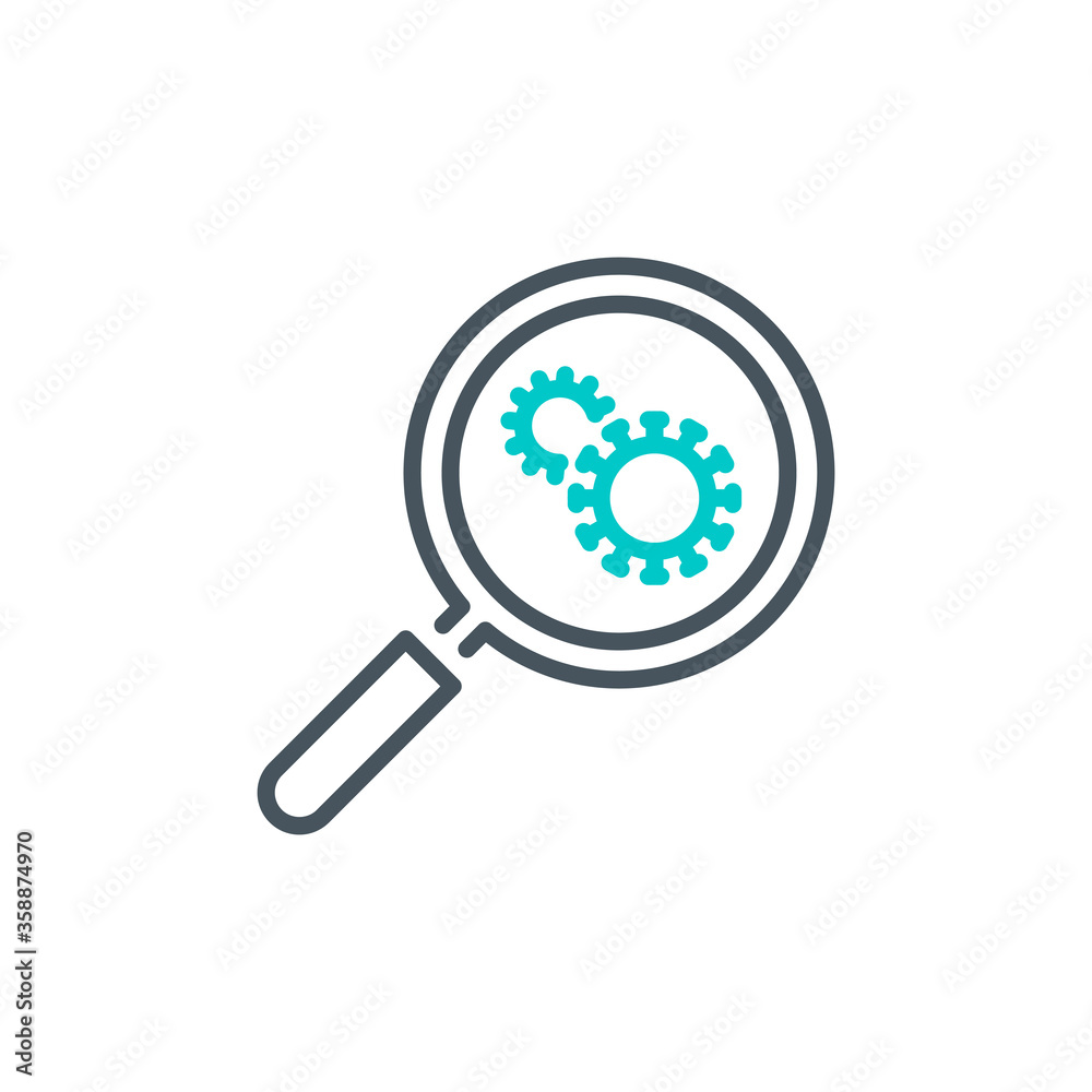 coronavirus study single line icon isolated on white background. Perfect outline symbol research vaccine Covid 19 pandemic banner. Quality design element magnifier glass with editable Stroke coronavirus study single line icon isolated on white background. Perfect outline symbol research vaccine Covid 19 pandemic banner. Quality design element magnifier glass with editable Stroke
