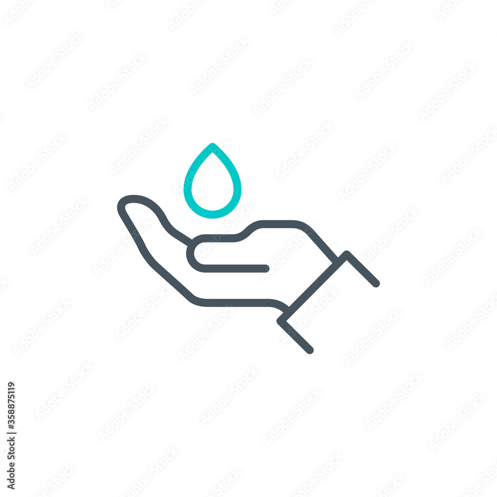 palm with a drop of soap single line icon isolated on white. Perfect outline symbol clean hands Coronavirus Covid 19 banner. wash hands Quality design element with editable Stroke line thickness