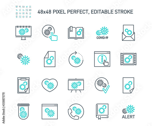 Simple Set of Coronavirus Protection Related Vector Line Icons. Contains such Icons as Protective Measures, Coronavirus Symptoms, Incubation Period and more. Editable Stroke. 48x48 Pixel Perfect.