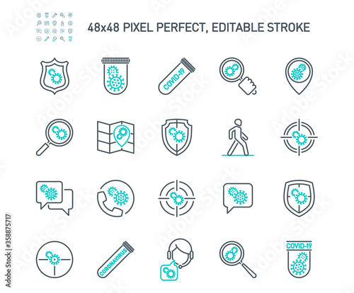 Simple Set of Coronavirus Protection Related Vector Line Icons. Contains such Icons as Protective Measures, Coronavirus Symptoms, Incubation Period and more. Editable Stroke. 48x48 Pixel Perfect.