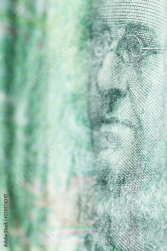 Obverse of Norwegian banknote with a denomination of 50 Norwegian kroner. The 50 kroner note (1997) portrays Peter Christen Asbjørnsen.