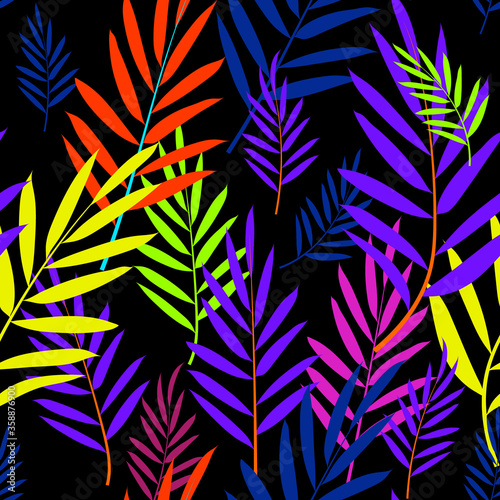 tropical leaves seamless pattern. Bright palm leaves. Design for packaging, menus, wrappers, invitations.