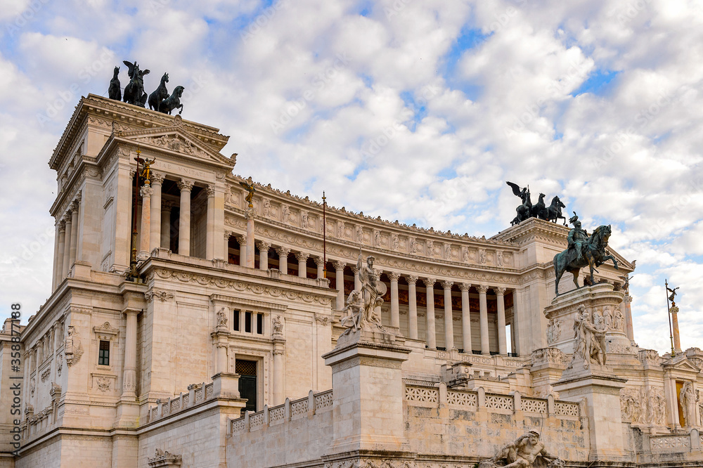 It's Evening view of The Altare della Patria or Il Vittoriano , a monument built in honour of Victor Emmanuel, the first king of a unified Italy, Rome.
