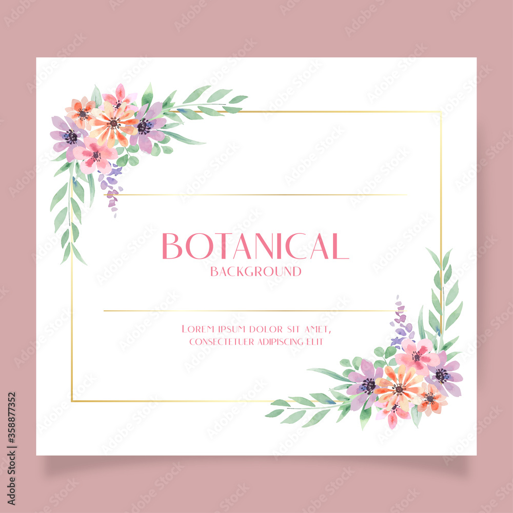 Water color Anemone and Zinnia flower botanical bouquet loose style on top and bottom corner, white background illustration vector. Suitable for Valentine's day and wedding design elements. 