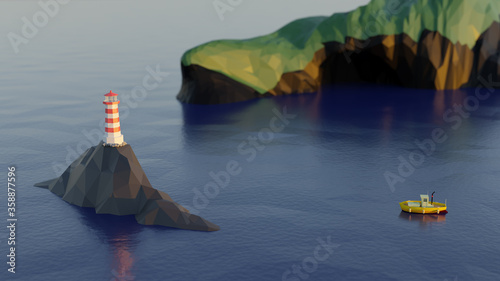 Computer Generated Cartoon Lighthouse 3d Illustration