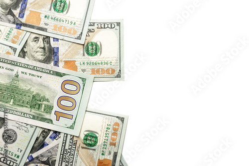 Us dollar bill. Washington American cash. Falling usd money isolated on white background.